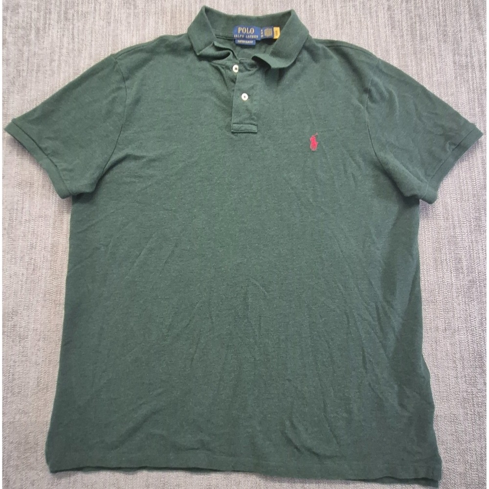 Polo Ralph Lauren Custom Slim Fit men's green polo XL red pony logo 100% Cotton